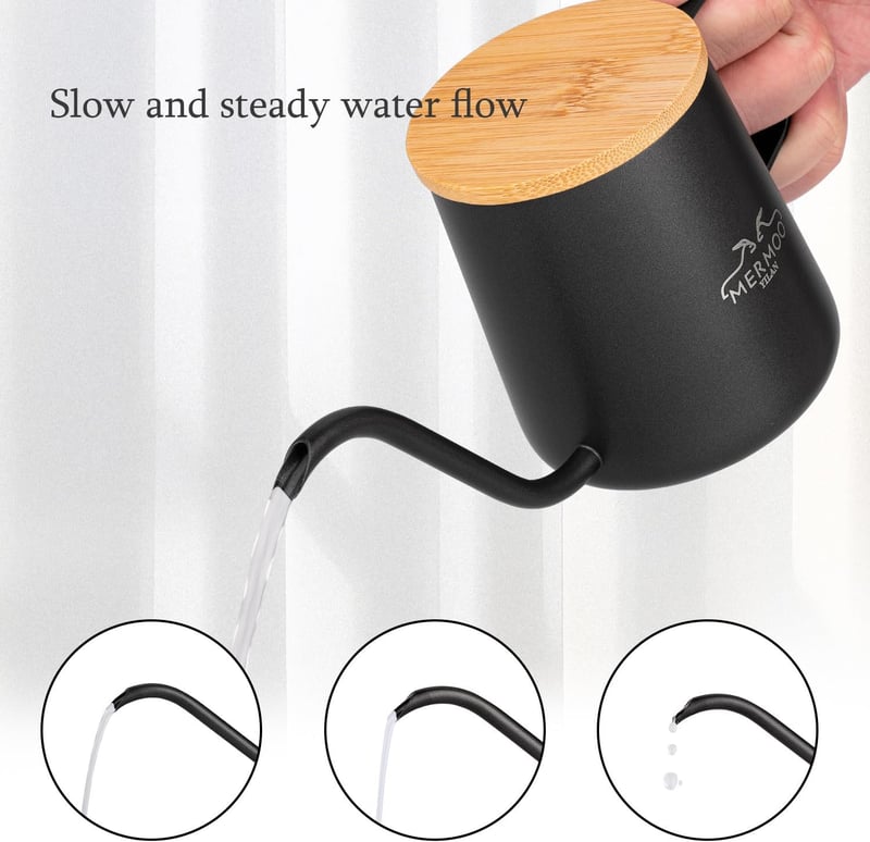 MERMOO YILAN 350ml Gooseneck Kávéforraló Rozsdamentes Acél Pour Over Teafőző