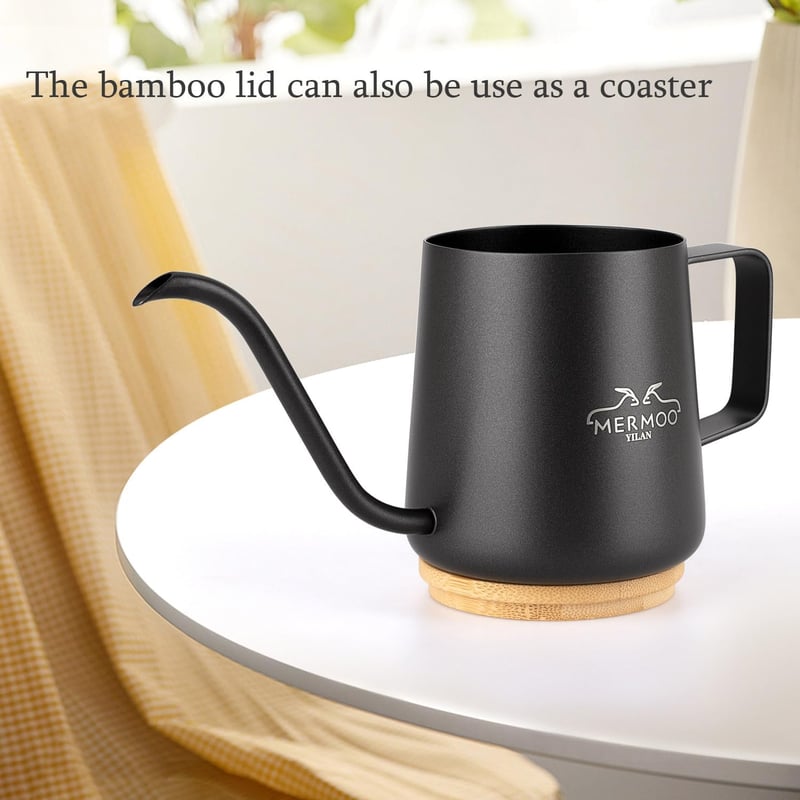 MERMOO YILAN 350ml Gooseneck Kávéforraló Rozsdamentes Acél Pour Over Teafőző