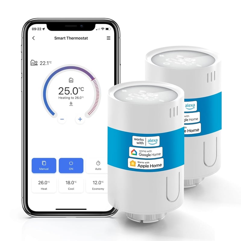 Meross Okos Radiátor Termosztát 2 db - Hub Szükséges, WiFi Fűtésszabályzó, HomeKit, Alexa, Google Asszisztens Kompatibilis, Hangvezérlés