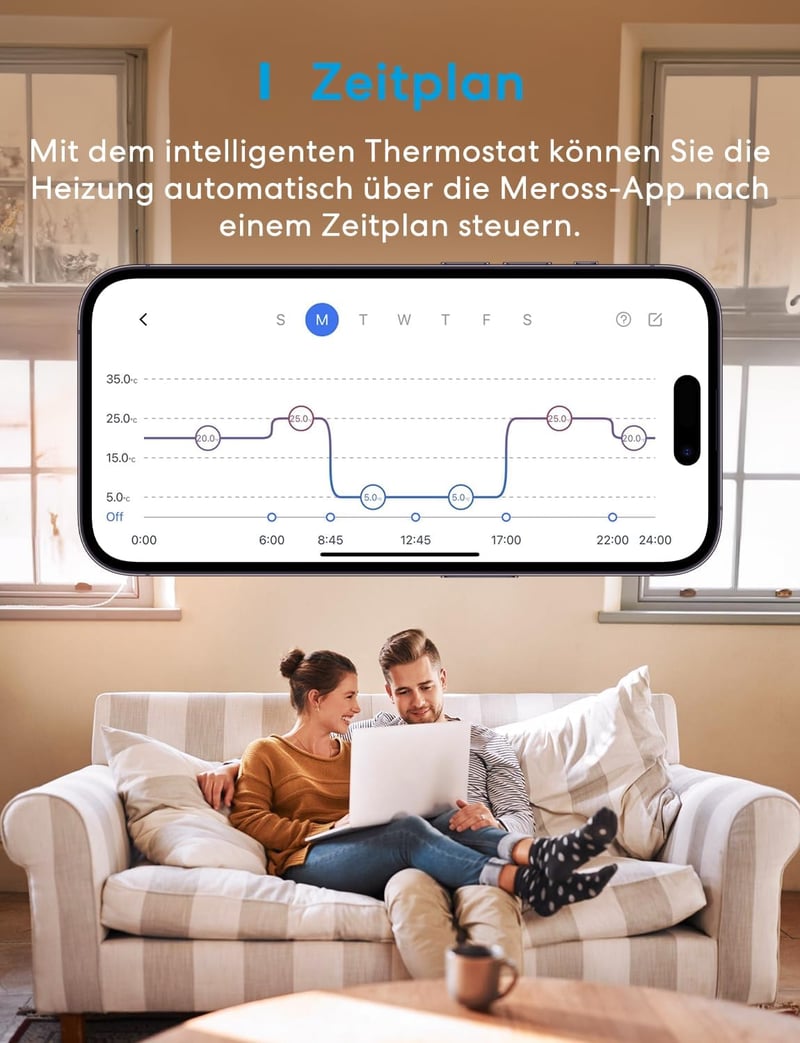 Meross Okos Termosztát Kazánhoz - WiFi Fűtésszabályozó Siri és Google Hangvezérléssel, LED Érintőkijelzővel, Távvezérelhető, Fehér