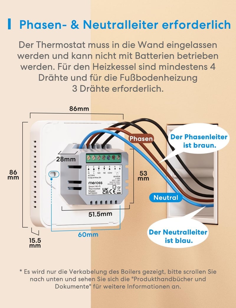 Meross Okos Termosztát Kazánhoz - WiFi Fűtésszabályozó Siri és Google Hangvezérléssel, LED Érintőkijelzővel, Távvezérelhető, Fehér