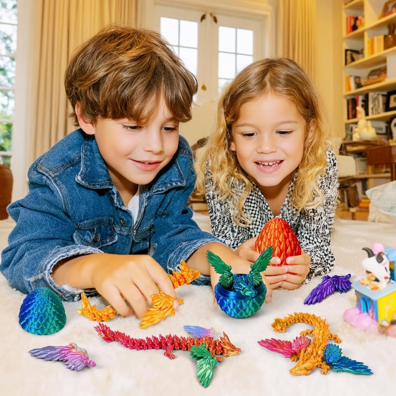 Merrwon 3D Nyomtatott Sárkány Szett 4 Darabos Szárnyakkal és Tojással - Kreatív Játék Gyerekeknek 12 Hónaptól