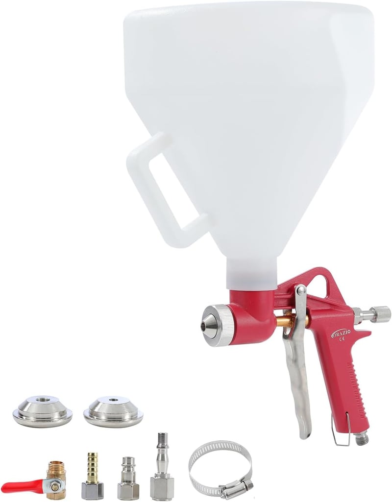 Merry Tools Hopper Feed Texturált Festékszóró Pisztoly 5L Tartállyal - 4/6/8mm Fúvókákkal Kül- és Beltéri Festéshez
