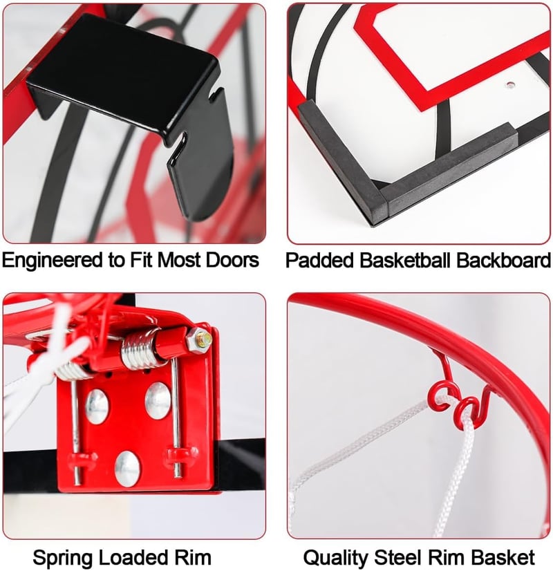 MerryXGift Mini Kosárlabda Gyűrű Szobai Beltéri Kosárlabda Hoop 4 Labdapumpával - Red / Black, Sporty-modern