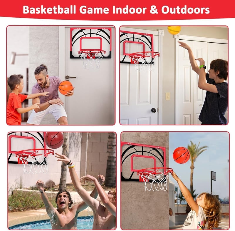MerryXGift Mini Kosárlabda Gyűrű Szobai Beltéri Kosárlabda Hoop 4 Labdapumpával - Red / Black, Sporty-modern