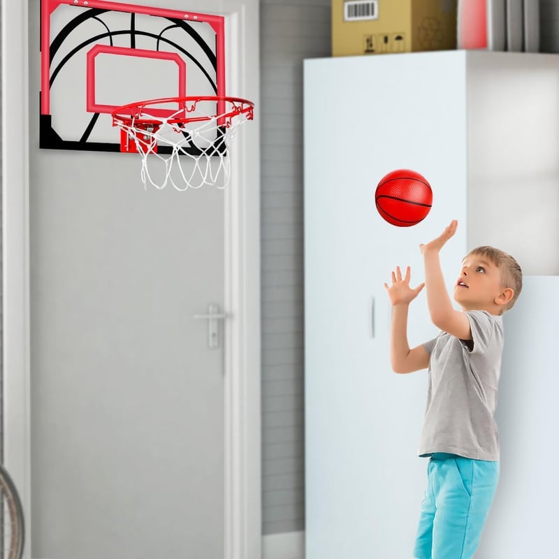 MerryXGift Mini Kosárlabda Gyűrű Szobai Beltéri Kosárlabda Hoop 4 Labdapumpával - Red / Black, Sporty-modern