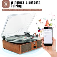 Bluetooth gramofón Mersoco so vstavanými reproduktormi, USB, RCA, AUX výstupom, konektorom na slúchadlá, funkciou Auto Stop, 3 rýchlosťami a prenosným dizajnom 3