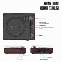 Prenosný vinylový gramofón Mersoco s Bluetooth, 3 rýchlosťami 33/45/78 ot./min, vstavanými 2 stereo reproduktormi a dizajnom z prírodného dreva 2