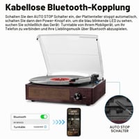 Prenosný vinylový gramofón Mersoco s Bluetooth, 3 rýchlosťami 33/45/78 ot./min, vstavanými 2 stereo reproduktormi a dizajnom z prírodného dreva 3