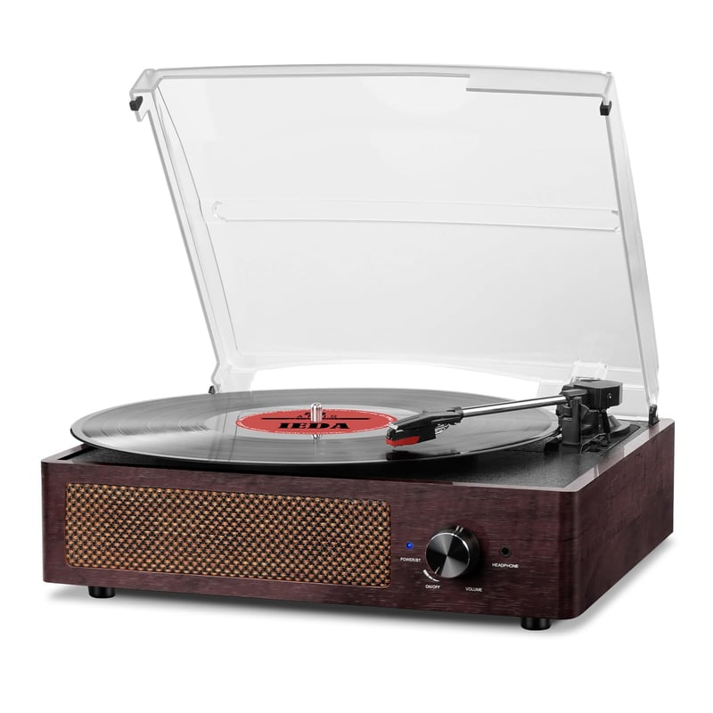 Prenosný vinylový gramofón Mersoco s Bluetooth, 3 rýchlosťami 33/45/78 ot./min, vstavanými 2 stereo reproduktormi a dizajnom z prírodného dreva