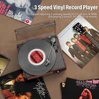 Prenosný vinylový gramofón Mersoco s Bluetooth, 3 rýchlosťami 33/45/78 ot./min, vstavanými 2 stereo reproduktormi a dizajnom z prírodného dreva 7