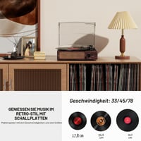 Prenosný vinylový gramofón Mersoco s Bluetooth, 3 rýchlosťami 33/45/78 ot./min, vstavanými 2 stereo reproduktormi a dizajnom z prírodného dreva 4