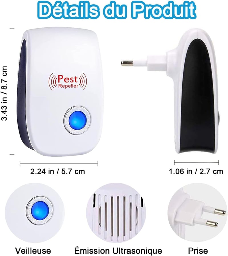 Merwlukt Ultrahangos Rovarriasztó - 6 db Szúnyog, Légy, Pók és Csótány Elleni Készülék, Modern Dizájn