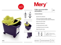 Mery 0336.09 Vedro na vytieranie s kolieskami a automatickým žmýkačom, 14-litrové, fialové 8
