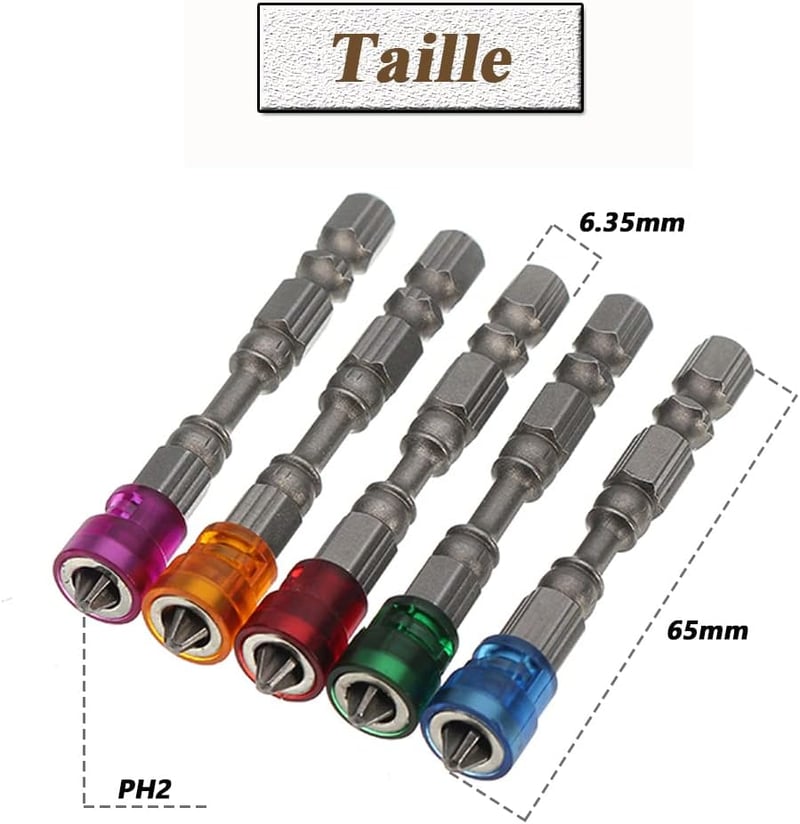 Mesee 10db PH2 Mágneses Csavarozó Bit Készlet, 65mm S2 Acél, Csúszásgátló, Gipszkarton Csavarokhoz, 1/4" Kompatibilis