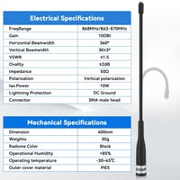 Meshnology 2ks 868MHz LoRa anténa 10 dBi Meshtastic flexibilná anténa s dlhým dosahom 40 cm všesmerová s konektorom SMA 6