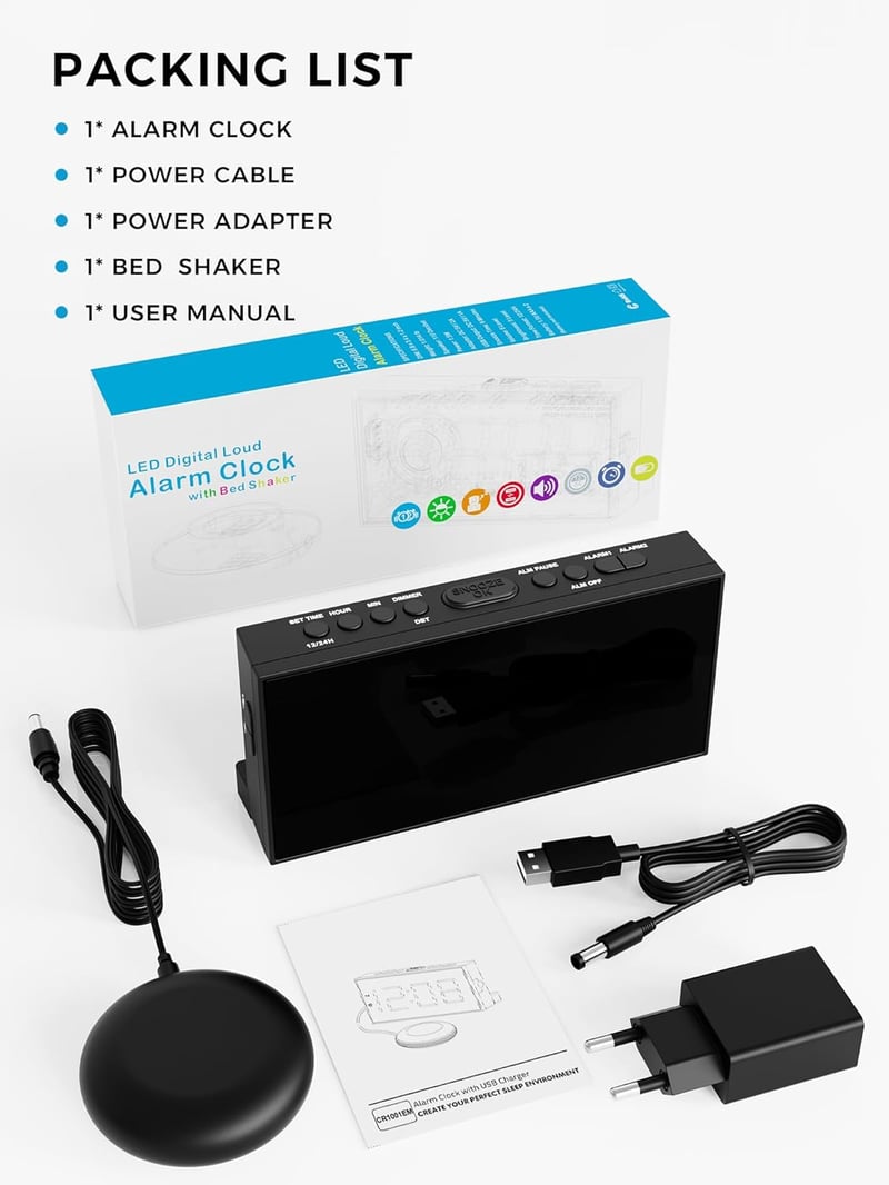 Mesqool Extra Hangos Ébresztőóra Vibrációs Funkcióval, Mély Alvók és Hallássérültek Számára - Blue