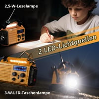 Núdzové solárne rádio Mesqool s ručnou kľukou, AM/FM/SW, 5000 mAh powerbanka, USB nabíjačka, LED baterka, lampa na čítanie, SOS alarm, kompas na kempovanie 4