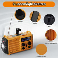 Núdzové solárne rádio Mesqool s ručnou kľukou, AM/FM/SW, 5000 mAh powerbanka, USB nabíjačka, LED baterka, lampa na čítanie, SOS alarm, kompas na kempovanie 2
