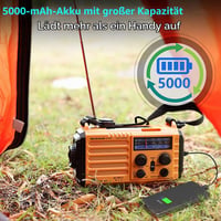Núdzové solárne rádio Mesqool s ručnou kľukou, AM/FM/SW, 5000 mAh powerbanka, USB nabíjačka, LED baterka, lampa na čítanie, SOS alarm, kompas na kempovanie 3