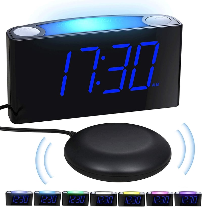 Mesqool Vibrációs Ébresztőóra 7 Színű Éjszakai Fénnyel, Nagy LED Kijelző, USB-C Töltés, Hangerő Szabályozás, Mély Alvók Számára