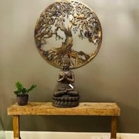 MetalArtWallDecor Életfa Fali Dekoráció Meleg Színekben 70cm Fém Fali Dísz Otthon Lakberendezés 8