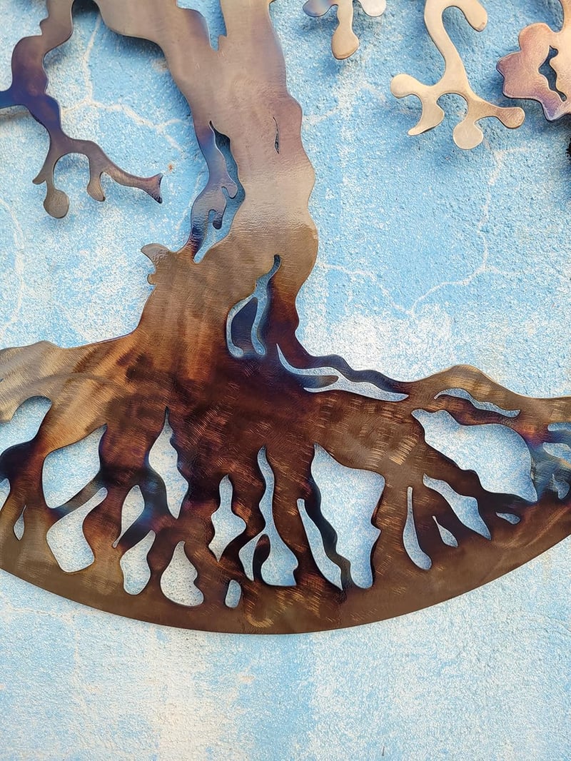 MetalArtWallDecor Életfa Fali Dekoráció Meleg Színekben 70cm Fém Fali Dísz Otthon Lakberendezés