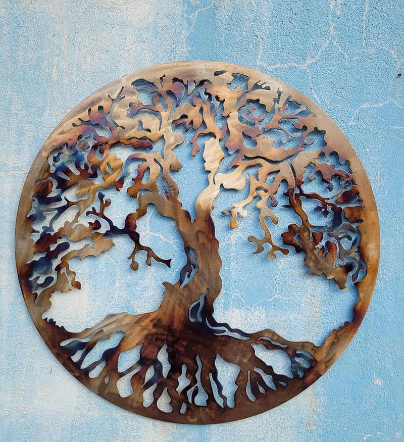 MetalArtWallDecor Életfa Fali Dekoráció Meleg Színekben 70cm Fém Fali Dísz Otthon Lakberendezés