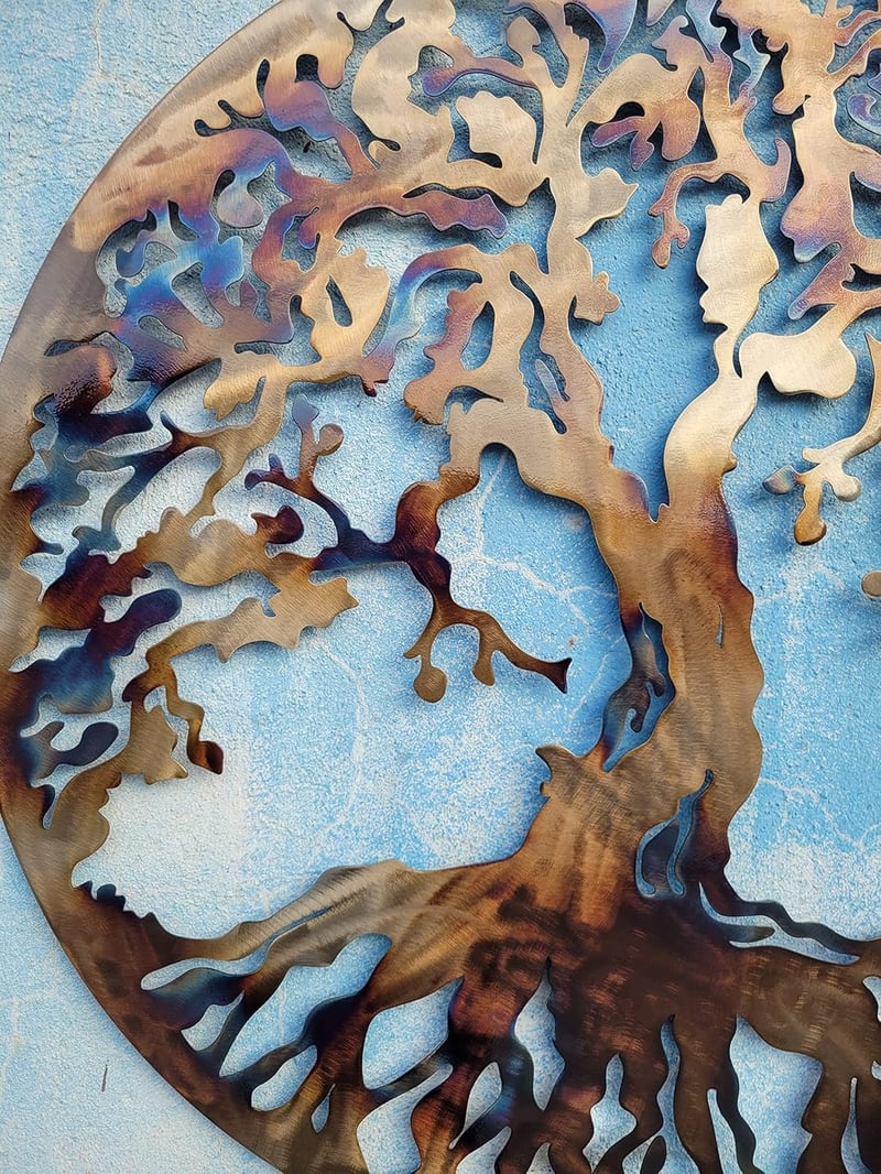 MetalArtWallDecor Életfa Fali Dekoráció Meleg Színekben 70cm Fém Fali Dísz Otthon Lakberendezés