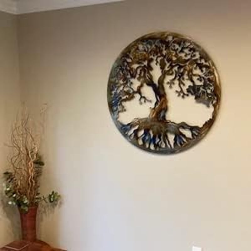 MetalArtWallDecor Életfa Fali Dekoráció Meleg Színekben 70cm Fém Fali Dísz Otthon Lakberendezés