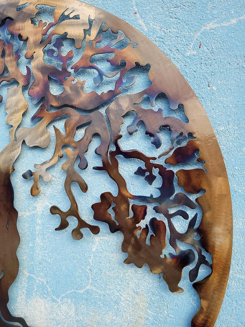 MetalArtWallDecor Életfa Fali Dekoráció Meleg Színekben 70cm Fém Fali Dísz Otthon Lakberendezés