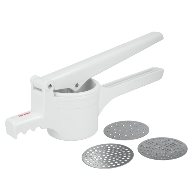 Lis na zemiaky a halušky Metaltex Pressy, 36 cm, biely, s nerezovými diskami, lis na zemiaky