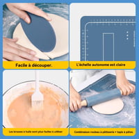Set de copt Metamorisy – Făcăleț din lemn de 38 cm + Covoraș de copt din silicon verde 60x40 cm + Racletă pentru aluat + Pensulă de bucătărie 6