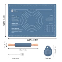 Set de copt Metamorisy – Făcăleț din lemn de 38 cm + Covoraș de copt din silicon verde 60x40 cm + Racletă pentru aluat + Pensulă de bucătărie 8