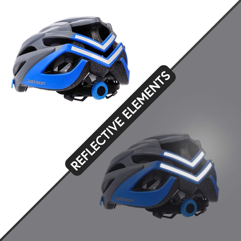 meteor Marven Kerékpáros Sisak Férfi Női Gyerek MTB Roller Downhill Inline Gördeszkázás - M (55-58cm), grey / blue
