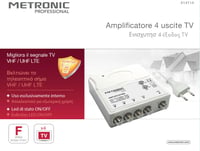 Metronic 414114 TV anténny zosilňovač VHF/UHF digitálny terestriálny s LTE filtrom, VHF 20 dB UHF 28 dB, 1 vstup 4 výstupy, vnútorný, biely 2