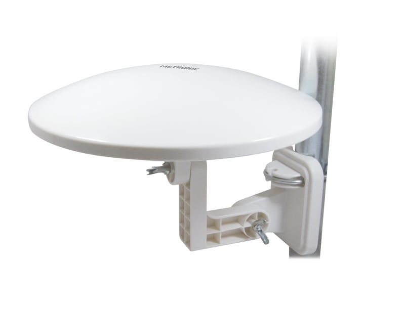 Metronic 427017 Biela vonkajšia všesmerová zosilnená anténa 36 dB – TNT, Full HD/4K, pre karavany a kemping, odolná voči korózii