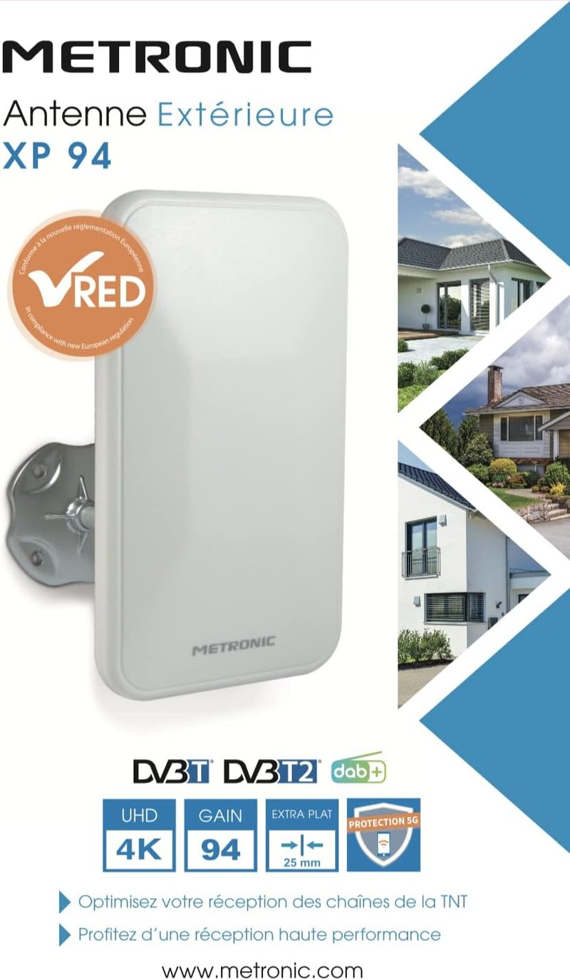 Metronic XP 94 4K UHD Kültéri Antenna DAB+ DVB-T2 5G Védelemmel Fehér - XP 94 4K Dab+ UHD Compact Outdoor Antenna