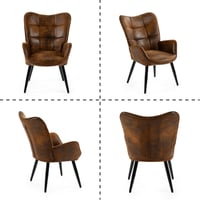 MEUBLE COSY Barna Szövet Fotel Magas Támlával Fém Lábakkal Nappalihoz 4
