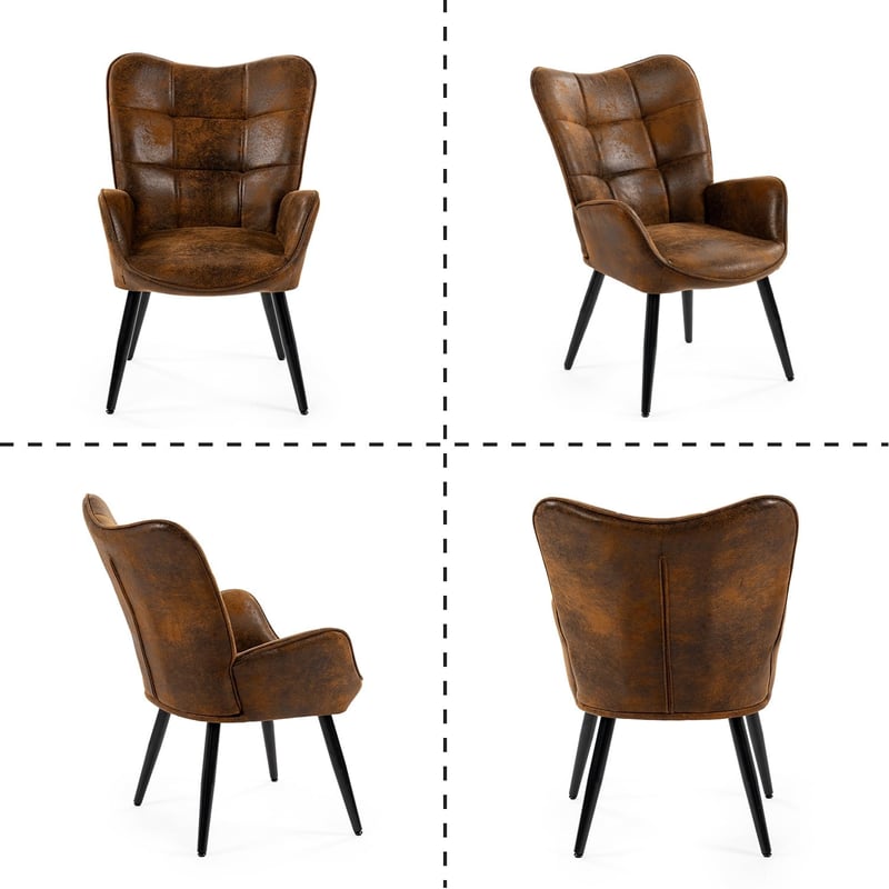 MEUBLE COSY Barna Szövet Fotel Magas Támlával Fém Lábakkal Nappalihoz