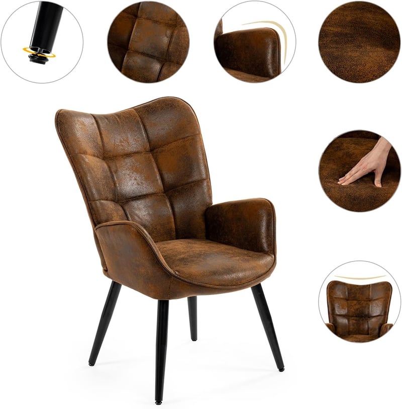 MEUBLE COSY Barna Szövet Fotel Magas Támlával Fém Lábakkal Nappalihoz