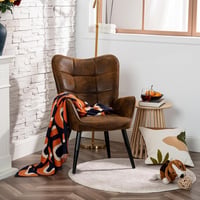 MEUBLE COSY Barna Szövet Fotel Magas Támlával Fém Lábakkal Nappalihoz 2