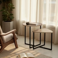 MEUBLE COSY Súprava konferenčných stolíkov 2 ks, industriálny set príručných stolíkov do obývačky, dubové drevo a kov, 45x45x51 cm a 44x42x40 cm, hnedá 6