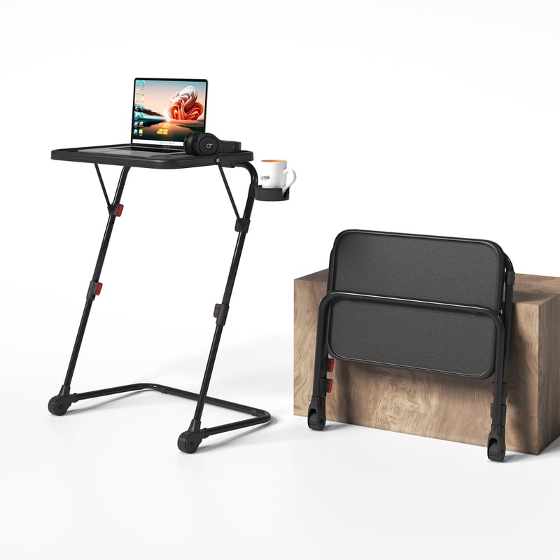 MEUBLE COSY Skladací stolík na notebook, výškovo nastaviteľný bočný stolík, so sklápacou doskou, bez nutnosti montáže, k pohovke a posteli, čierny