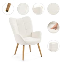 Škandinávske kreslo MEUBLE COSY s kovovými nohami v imitácii dreva, hrubým sedacím vankúšom, podrúčkami, v bielej bouclé látke, béžová farba, do obývačky 4