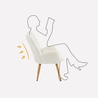 Škandinávske kreslo MEUBLE COSY s kovovými nohami v imitácii dreva, hrubým sedacím vankúšom, podrúčkami, v bielej bouclé látke, béžová farba, do obývačky 7
