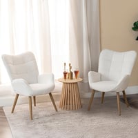 Škandinávske kreslo MEUBLE COSY s kovovými nohami v imitácii dreva, hrubým sedacím vankúšom, podrúčkami, v bielej bouclé látke, béžová farba, do obývačky 6