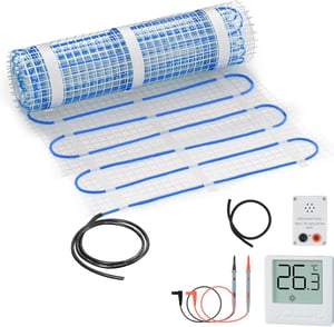 Sistem de încălzire prin pardoseală electrică Meulbaty 6 m² cu termostat - Covor de încălzire decupabil pentru parchet laminat, gresie și podele din lemn, cu senzor de temperatură
