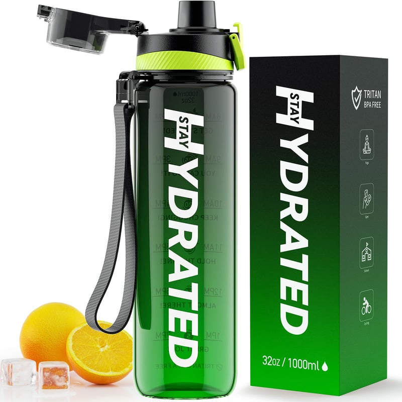 Mevoly Tritan sportkulacs időjelöléssel, BPA-mentes - 1 liter - agátzöld