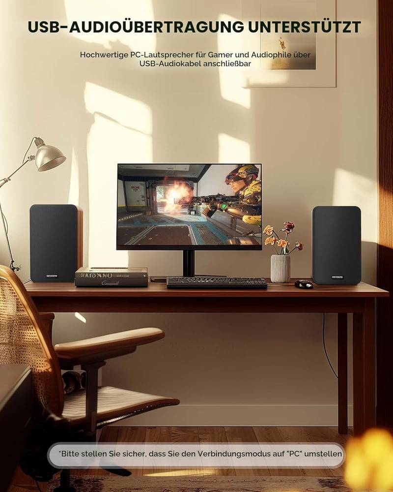 MEVOSTO 36W aktív hangfal Bluetooth 5.4 USB-s PC hangszóró fa dizájn